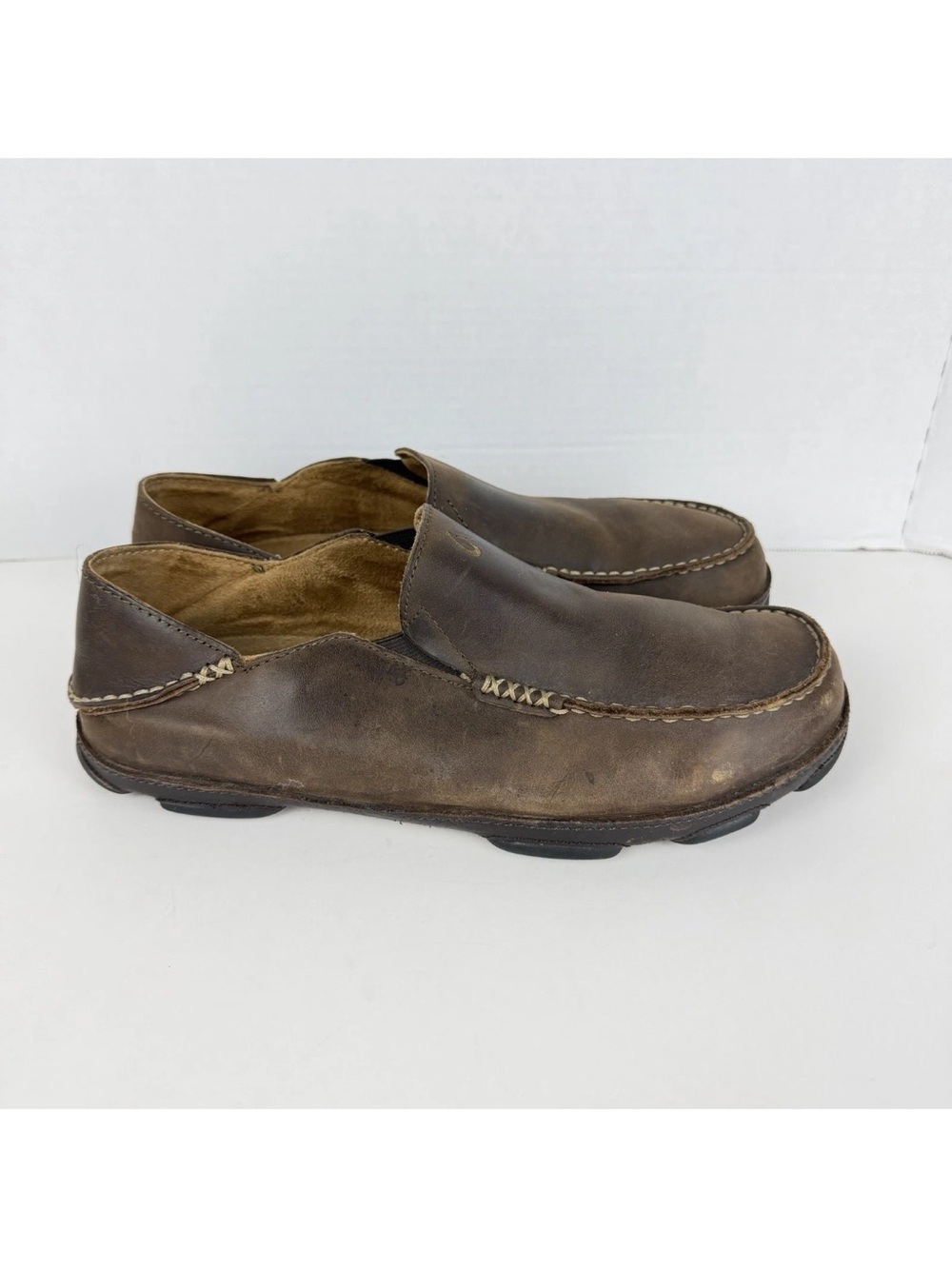 Olukai Moloa Mens US 11 EU 44 Brown Leather Slip On Loafers Comfort Casual Shoes